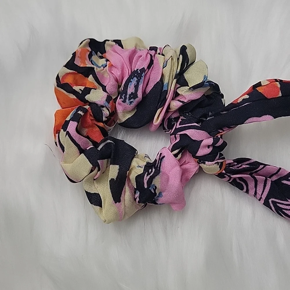 MAAJI Pink Navy Blue Orange Abstract Print Scrunchie Headband Hair Tie Combo NEW